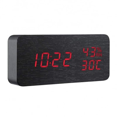 Hot Selling  Led Display Voice Sound  Digital Table Led Wooden Alarm Clock